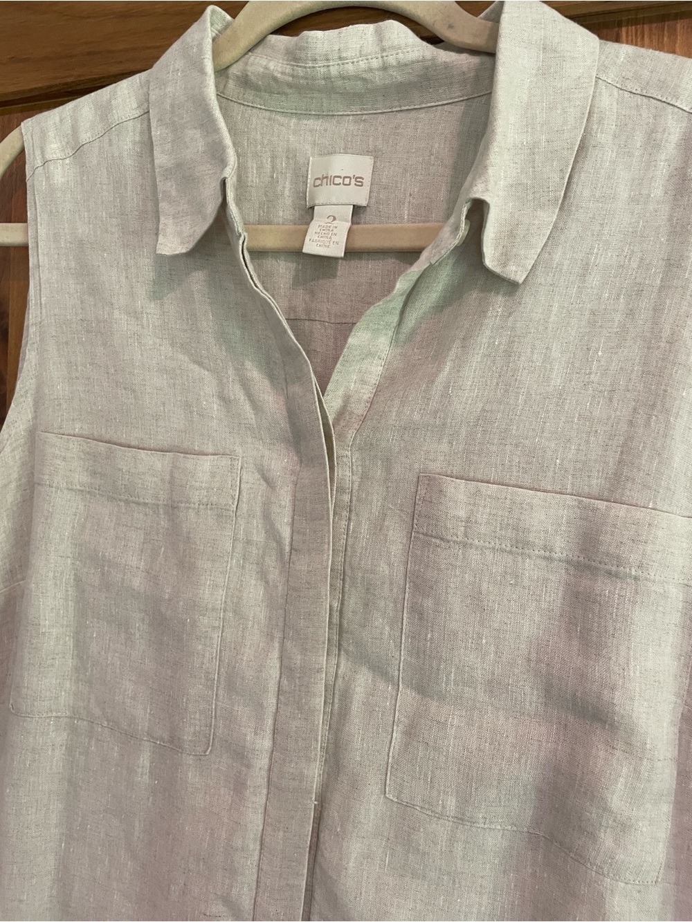 Chico's Linen Layered Sleeveless Button Up Tunic